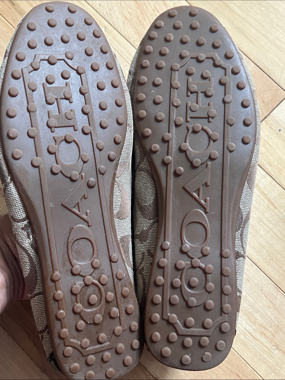 Coach Beige and Brown Signature Canvas Loafers with Gold Hardware - Picture 7 of 7